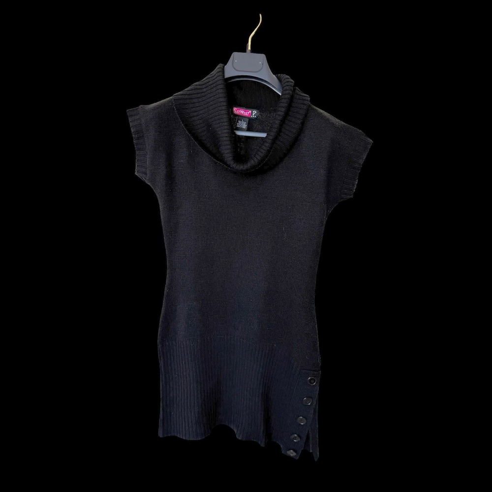 Say What? Y2K Black Sleeveless Cowl‎ Neck Tunic Sweater Dress Large
